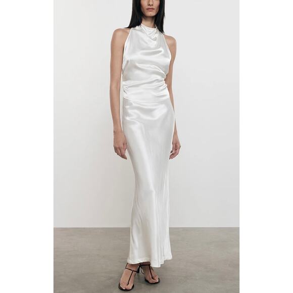 ENZA COSTA Satin Bias Slip Skirt Womens Small White Undyed Maxi Quiet Luxury NEW
